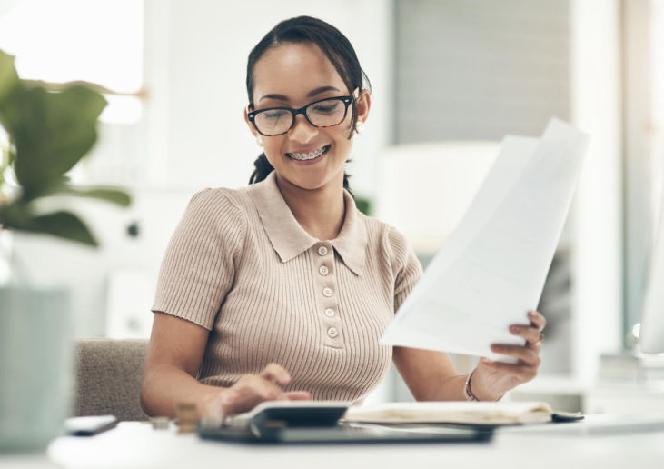 Woman working with business forms